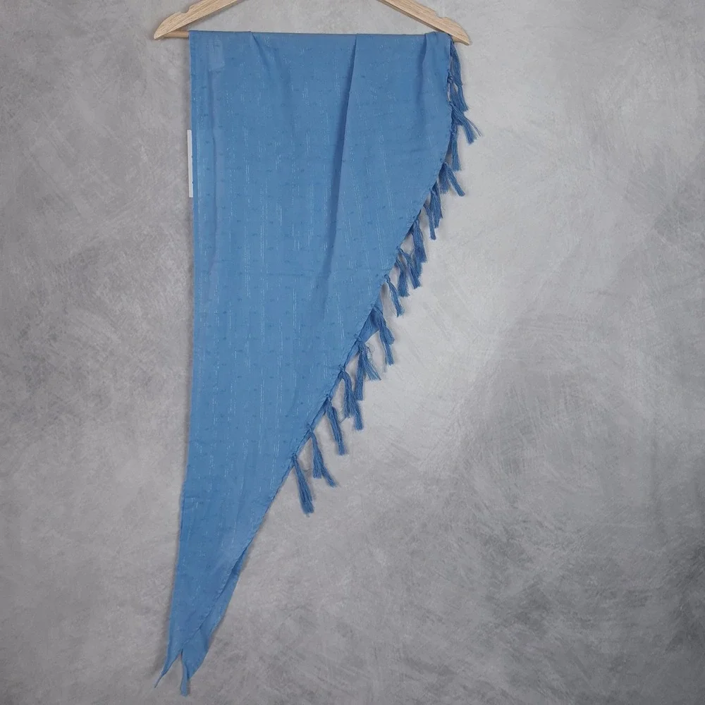 Vitamin A Scarf Wrap Womens One Size Blue Polka Dot Tassel Beach Sarong Cover-Up